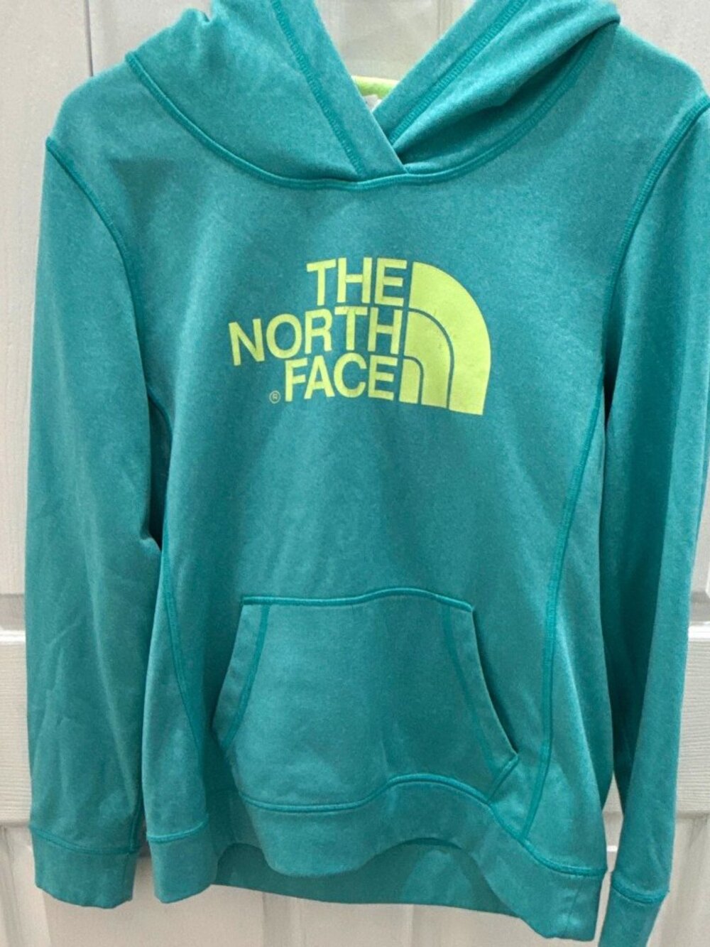 The North Face Women’s Pullover Hoodie Teal/Green Logo Pockets Fleece M